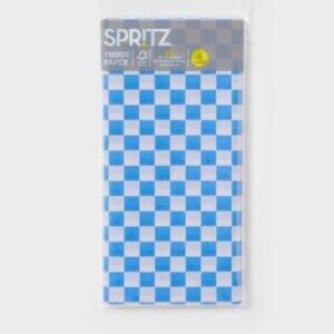 2 packs (16 sheets total) Spritz Blue and White Checkered Gift Tissue NEW